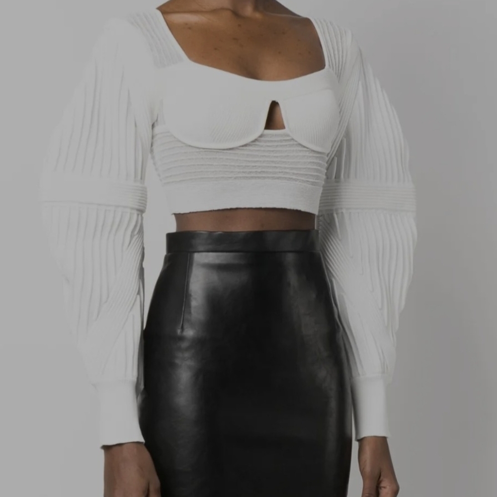 Herve Leger White Ribbed Top